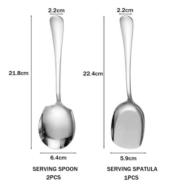 Serveringsskeer - Rustfrit stål - Sæt med 3 - Langt skaft - Moderne design - Alsidig