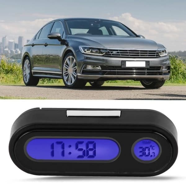 FDIT Digital Bilklocka - 2-i-1 LED-termometer - Svart