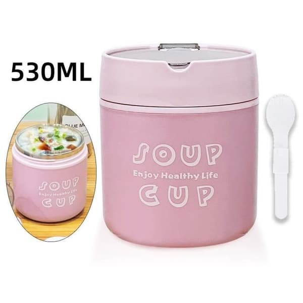 (Rosa) Isolert matboks - Matbeholder - Rosa - 304 rustfritt stål - 530 ml - Bærbar