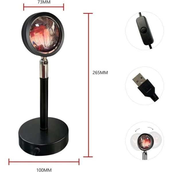 (Punainen) Projektiolamppu - Auringonlasku - Auringonlaskun lamppu - Punainen - 5W - USB-ladattava