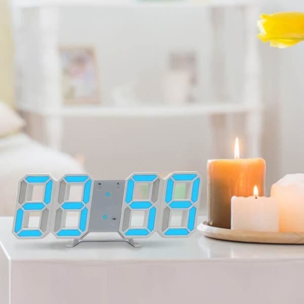 3D Digital Klocka Väggdekor Elektronisk Skrivbordsklocka Hemväggklocka LED-klocka Blå