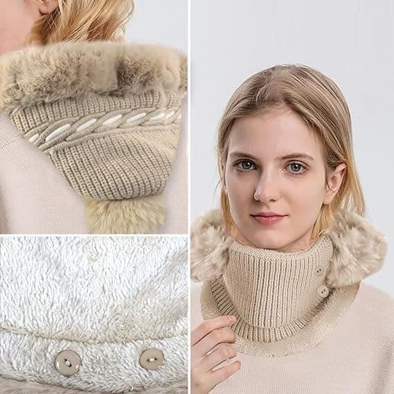 (Khaki) Vintermössa - Dam - Kaki - Plyschfoder - Stickad - Storlek M