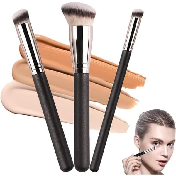 3-delt foundationbørstesæt, concealerbørste, professionelt makeupbørstesæt til ansigtsmakeup