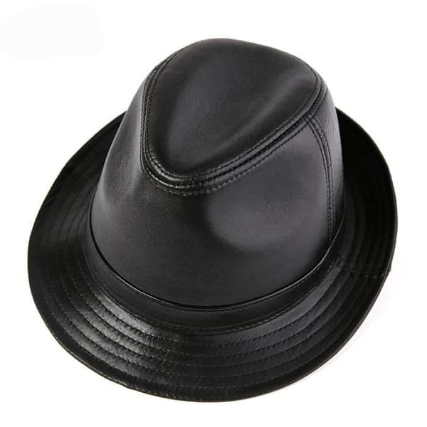 (Sort-xxl) Herre Panama Fedora flad læderhat - Sort