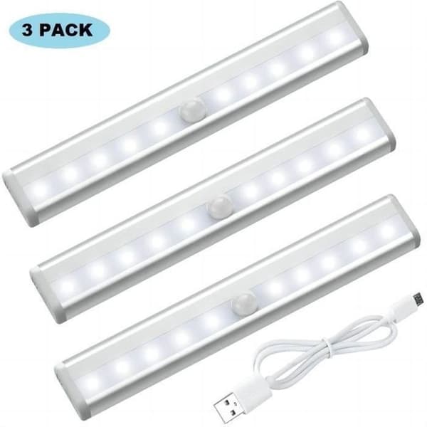 (Vit) Set med 3 LED-lampor - Noname - USB-laddningsbara - Magnetiska - Rörelsesensor - Vit