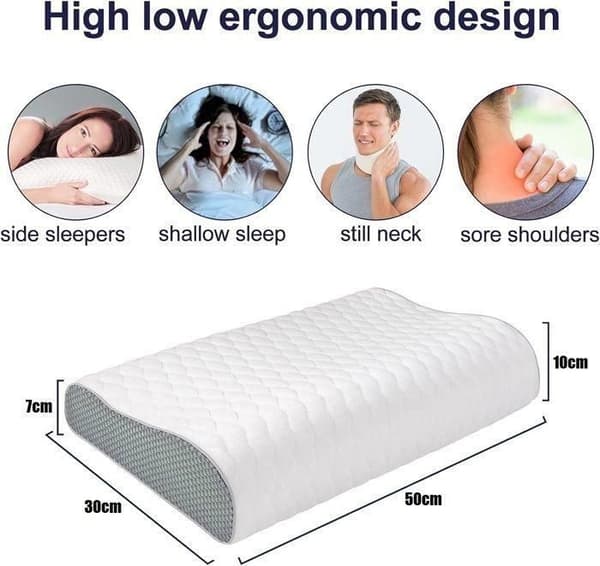 (Vit) Cervikalkudde i minnesskum, bekväma ergonomiska bågformade kuddar, ortopedisk sovkudde