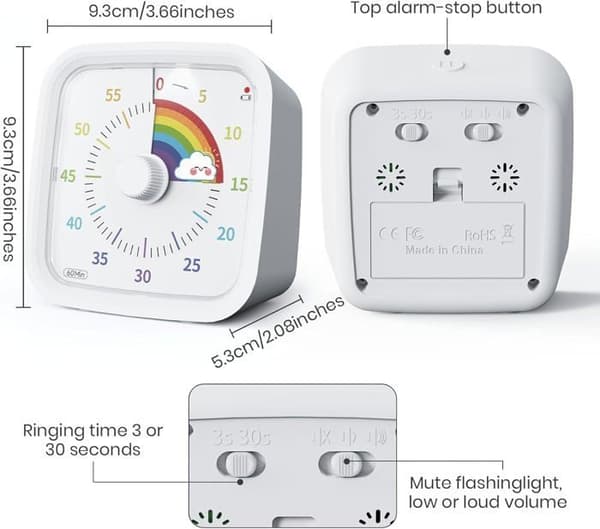 Timer Skrivejob Tidsstyring Visualisering Kronograf Timer Børn 60 Minutters Nedtælling Hvid