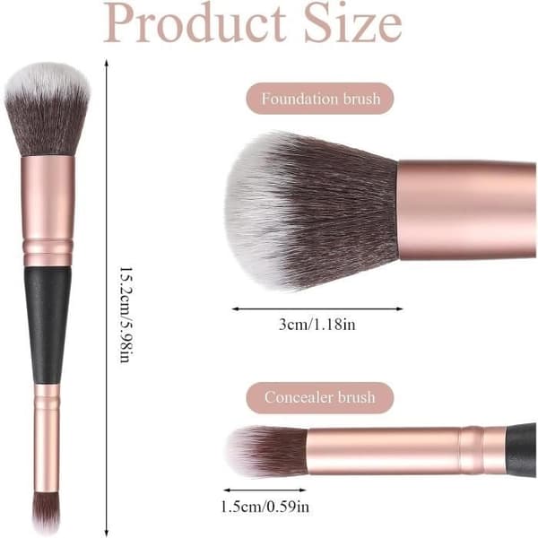 2 stk. makeupbørster med dobbelt ende til foundation, mini bløde børstehår, concealerbørste til flydende, creme, blendning