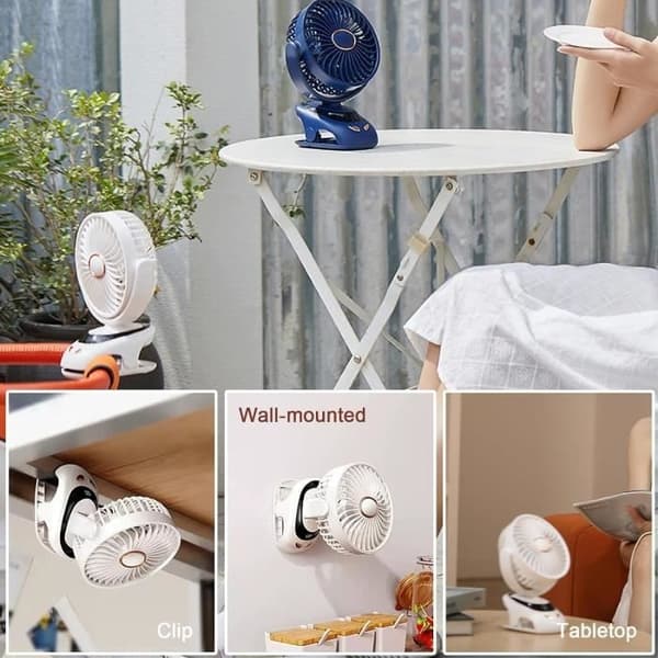 (Hvid) Skrivebordsventilator - INGEN MÆRKE - Bærbar Mini USB - 5 hastigheder - LED-display -