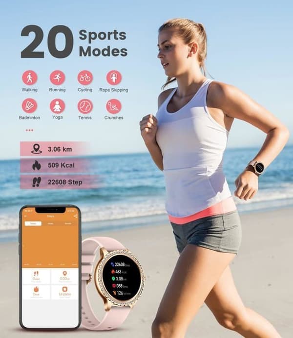 (Sølvpink) Dame Smartur Bluetooth Telefonopkald 100+ Sport Sølv Dame Smartur Til Android iOS 1,32" HD Frekvens C