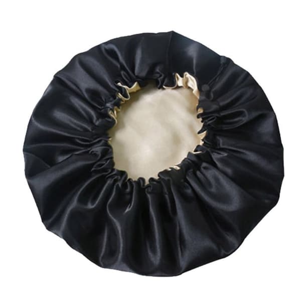 Dobbeltlags silke-satin-nathue til kvinder, hårpleje-nathue, sort