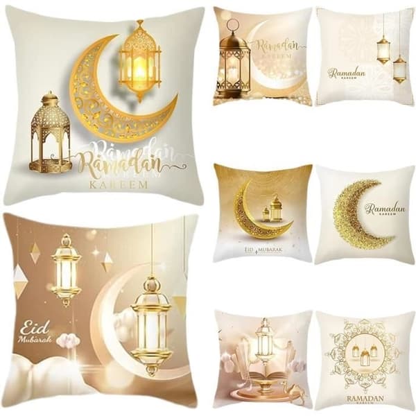 Pudebetræk i klare farver - Eid Mubarak - 4 stk. - 45x45 cm - Polyester - Moderne