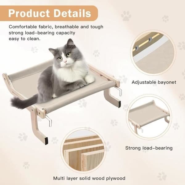 Fönsterbräda för katt - MÄRKE - Modell - Stöder upp till 18 kg - Mått 44,5 x 36 x 16 cm - Beige