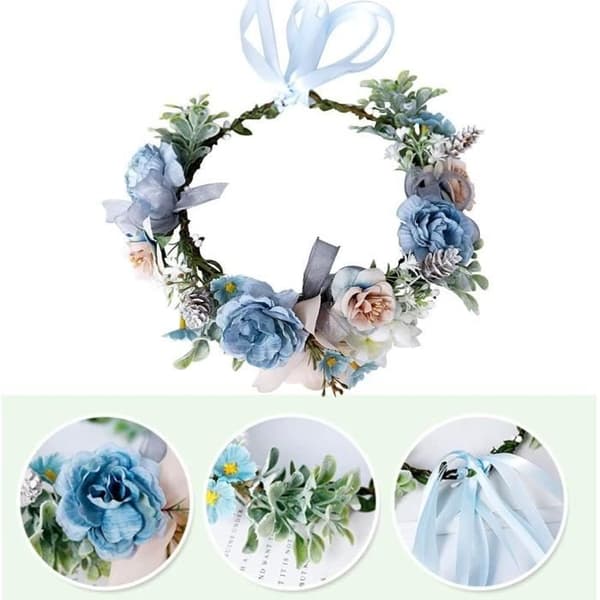 Blå blomkrona för kvinnor och flickor, bohemisk stil, bröllopsfest,
