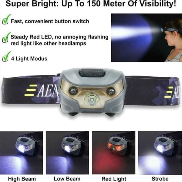 LED-hodelykt - CREE - USB-oppladbar - 5 moduser - 6000K - Energiklasse A+