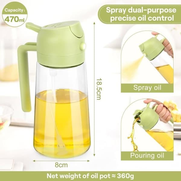 470 ml oliesprøjte og dispenser 2 i 1, olivenoliedispenser, køkkenoliesprøjte i glas [A1]