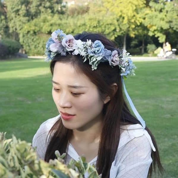 Blå blomkrona för kvinnor och flickor, bohemisk stil, bröllopsfest,