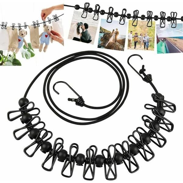 Justerbart udendørs tørrestativ med clips til rejser, flere farver, stor