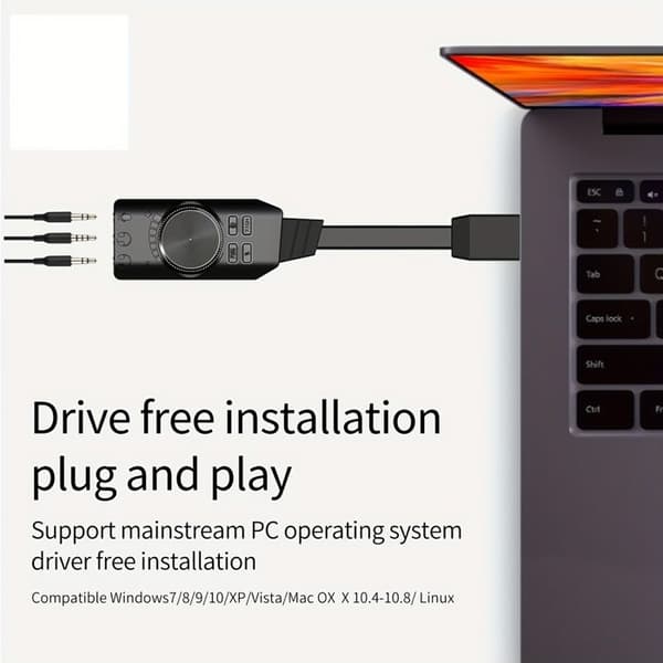 USB 7.1 Surround Sound-kort, DSP-forstærker, lydadapter til pc og smartphone - Plug & Play
