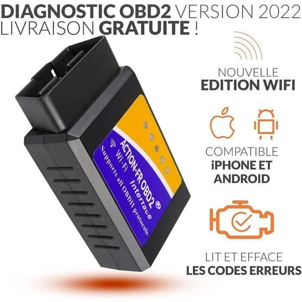 OBD2 WiFi + Fransk support 7/7 - LÄSER OCH RADERAR FELKODER! Alla fordon - WiFi Android IPHONE - Fransk säljare
