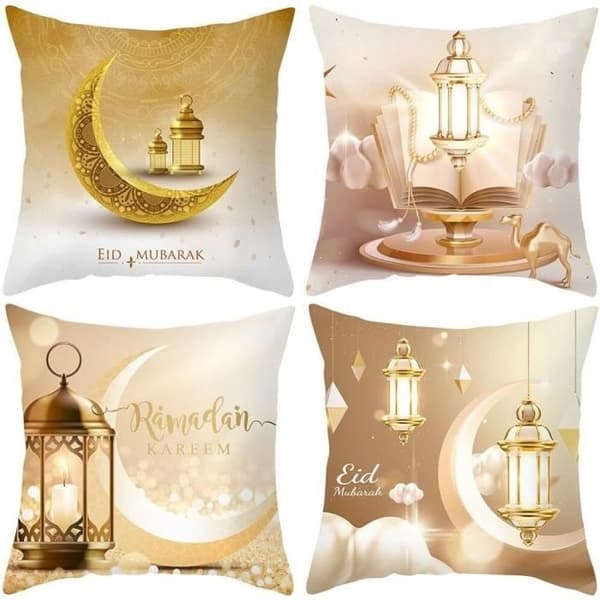 Pudebetræk i klare farver - Eid Mubarak - 4 stk. - 45x45 cm - Polyester - Moderne