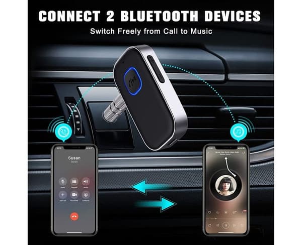 Bluetooth 5.0-mottaker for bil, støydempende Bluetooth Aux-adapter, Bluetooth-musikkmottaker for hjemmestereo