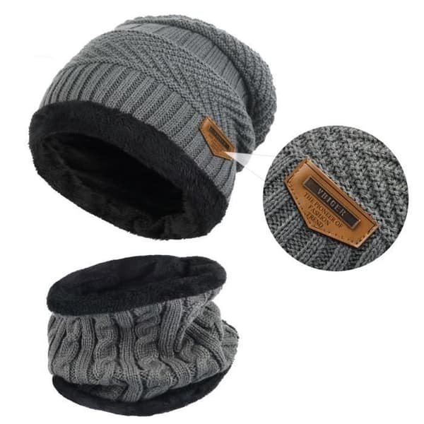 (Grå) Mössa och halsdukset - Herr - Grå - Stickad - Akrylfoder - Vinter