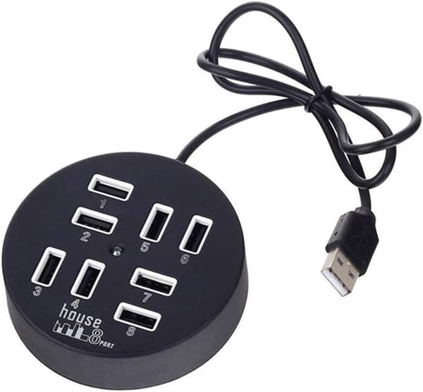 Rund multiport-distribusjonsadapter for 8-porters USB 2.0-hub (svart)