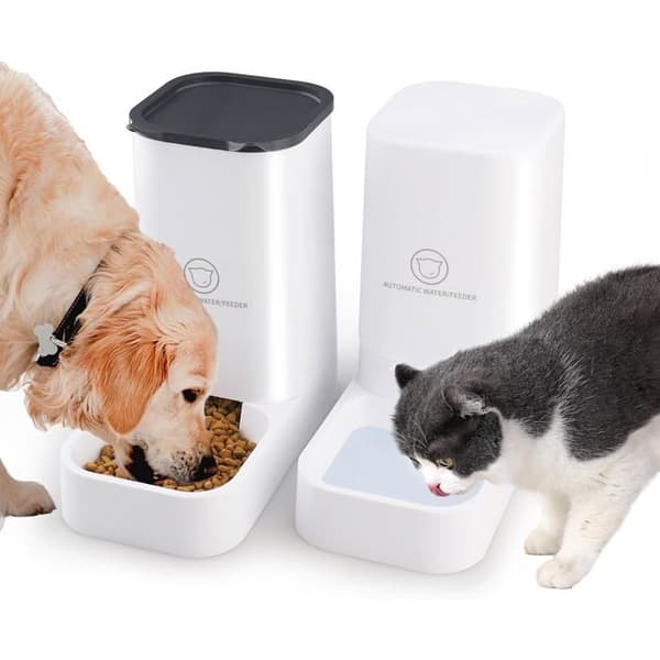 Automatisk kattefoderdispenser, 2 enheder 3,8 l hundefoderdispenser, BPA-fri, automatisk kattefoderautomat (hvid)