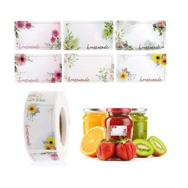 Syltetiketter - Rektangulära Blomklistermärken - 500 bitar - Vita