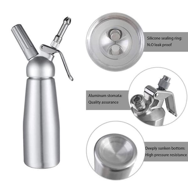 Professionelt flødeskumssifonsæt med 3 dyser i rustfrit stål 500 ml