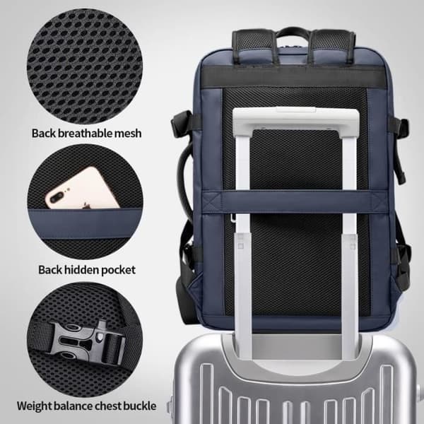 (Blå)LECOO Rejserygsæk - 35L - USB-opladeport - Til 17,3" bærbar computer - Unisex Blå