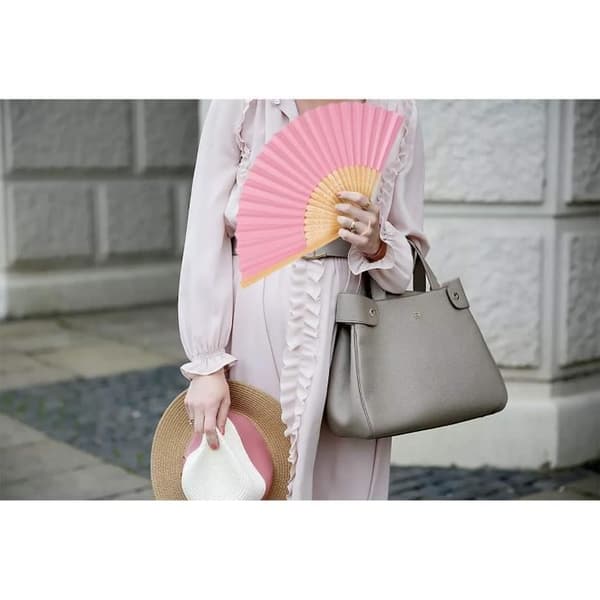 (Rosa) Fläkt - Bröllop - 12 st - Vikbar - Rosa - Bambu och Papper - 37x21 cm