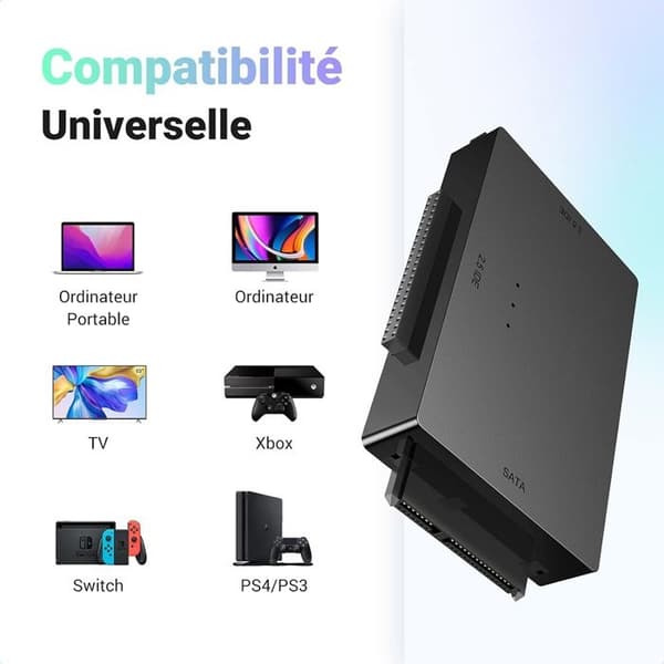 (Sort) USB 3.0 til IDE SATA harddiskadapter til 2,5" 3,5" IDE SATA SSD harddisk med ekstern strømadapter