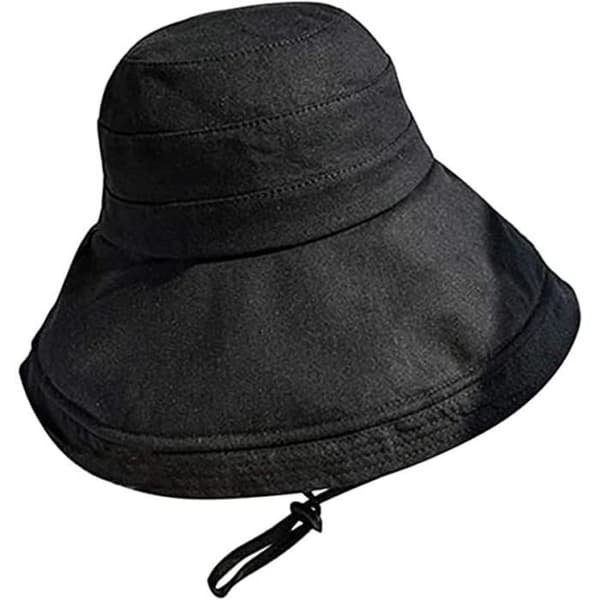 (sort) Strandhat - Dame - Foldbar - Bred skygge - Bomuld - Sort