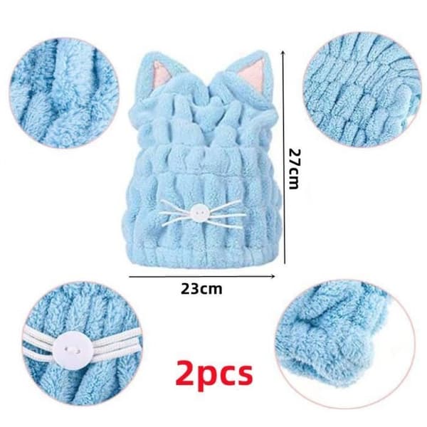 (rosa, blå) Hårtorkhandduk - Ej specificerad - Kattörondesign - Fleece - 23x27 CM - 2-pack
