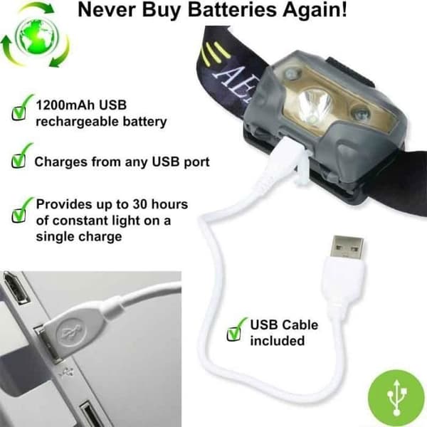 LED-hodelykt - CREE - USB-oppladbar - 5 moduser - 6000K - Energiklasse A+