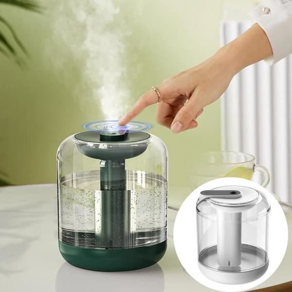 Luftfukter for skrivebord, 1 l, USB-lading, mini-mistmaker med nattlys, hvit