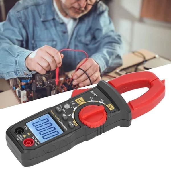 (Rød og sort) Digital tangmeter - SURENHAP - Model AC DC NCV - 600V - 20A - Baggrundsbelyst display
