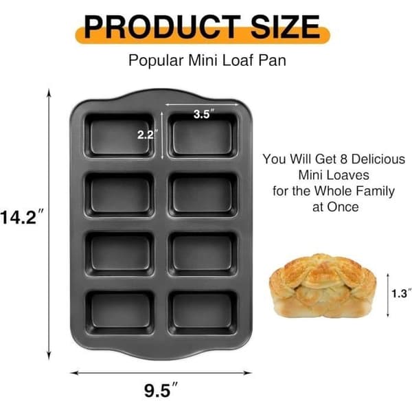 Mini kageform, non-stick form, 8-huls non-stick mini brødform