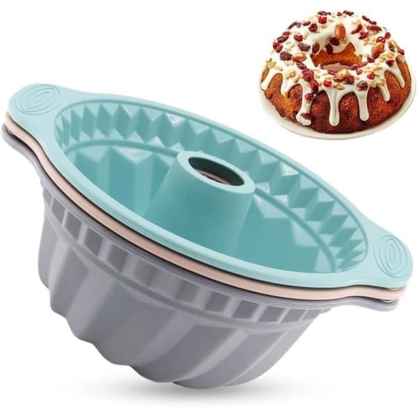 3 stk. genanvendelig non-stick silikone Bundt kageform, silikone bageform til kager (grå, blå,