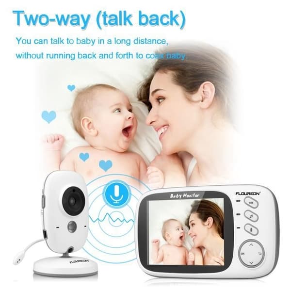 FLOUREON Digital Babymonitor 3,2" Trådløs 2,4 GHz LCD Sikkerhetskamera Nattsyn EU