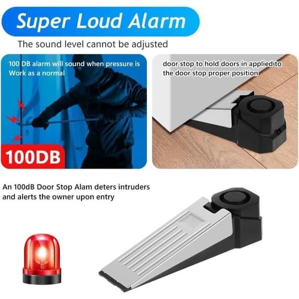 Dørkilestopper - 100dB alarm - 2 deler - ABS-plast - rustfritt stål - sklisikker