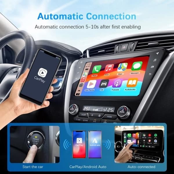 1 trådløs Carplay-adapter - PRUMYA - Hurtig og stabil forbindelse - Bluetooth og WiFi - Plug & Play
