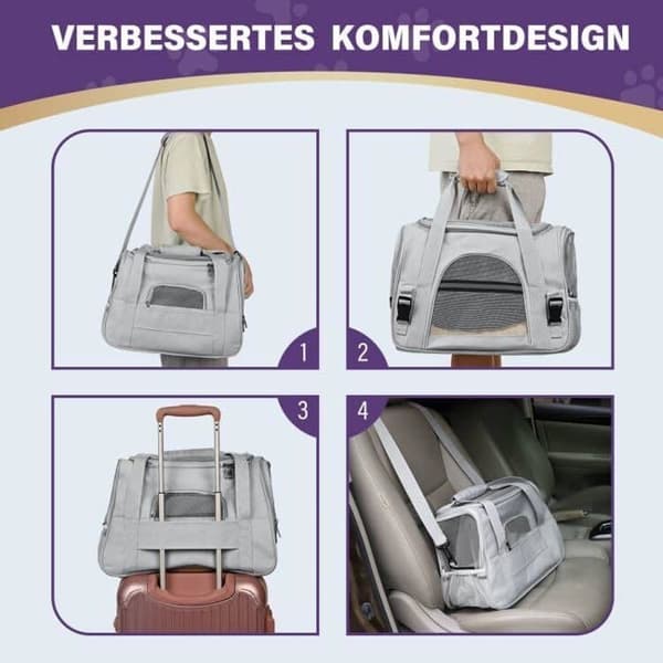 Kattebærepose, åndbar og foldbar kattebærepose med justerbar skulderrem (grå)