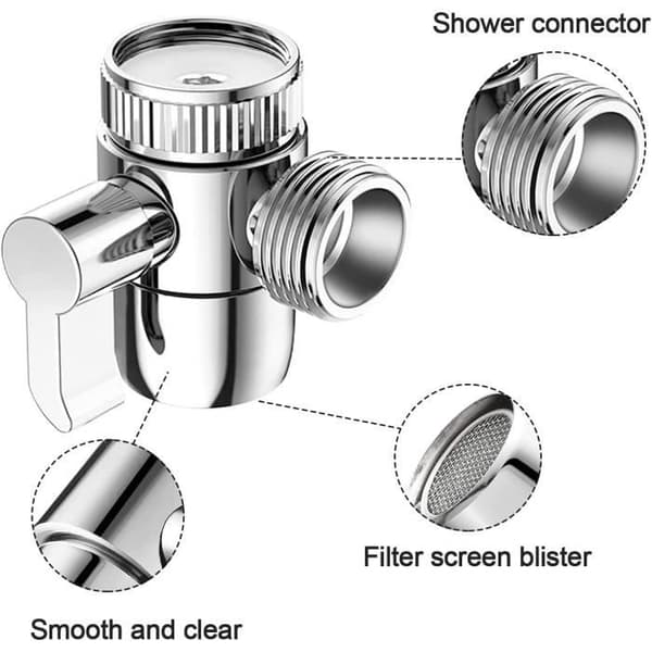 Dusjomkaster 3-veis toalettkranventil dusjhode M22 x M24 adapter krom