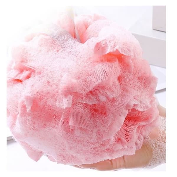 Bløde, store netbrusesvampe, XL, tykkere, hvide badeblomster, net, loofahkugler, lyserøde, blå til kropsrens