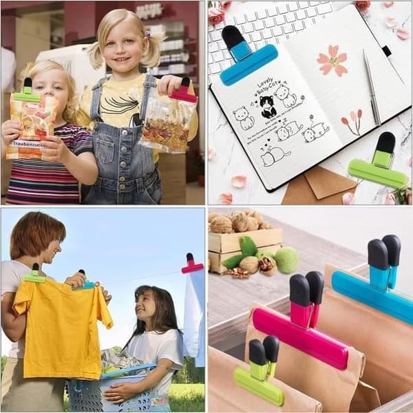 Poseklips, 8 stk. genanvendelig madposelukning plastik madclips poseforseglingsklips til køkken
