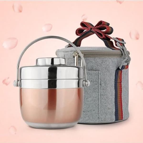 1,5 l matboks, matvarmer i rustfritt stål med isolert pose, roségull