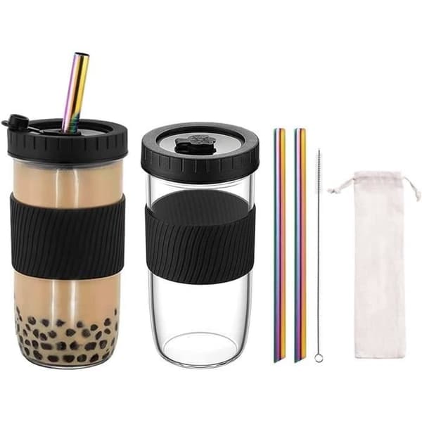 (Sort) Vandkop - Bubble Tea - Sæt med 2 glas - 730 ml - Rustfrit stål - Sort - Genanvendelig